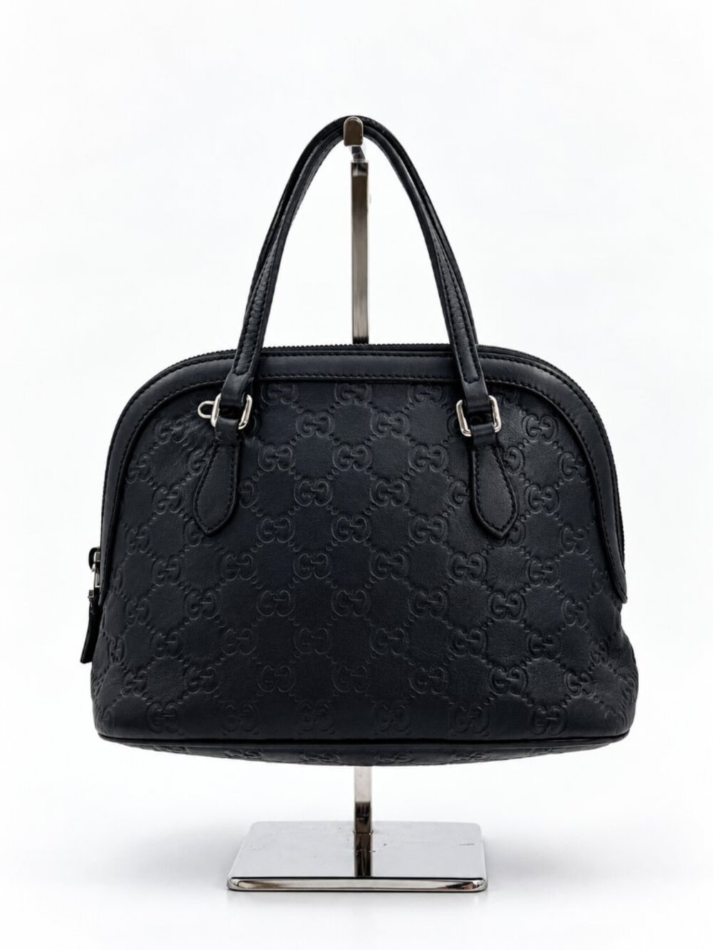 Gucci Guccissima Black GG Embossed Leather Dome Satchel Handbag